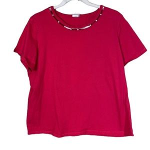 Adrian Delafield Pearl Neckline Design Top Women’s Size Large Pink Shirt Vintage